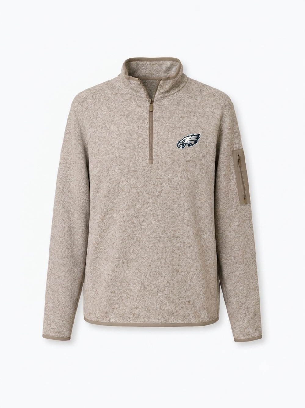 Men's Quarter-Zip Pullover Sweater - Tan with Team Logo